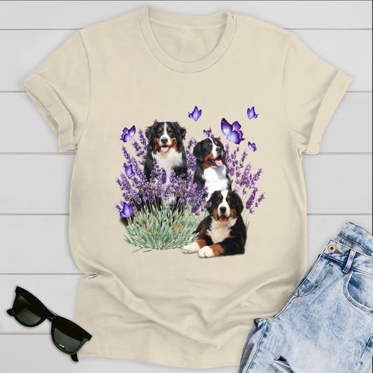 Dog T-shirt Bernese Mountain Dog And Flowers