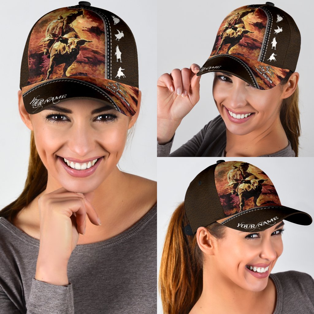 Personalized Name Bull Riding Classic Cap Rodeo Art