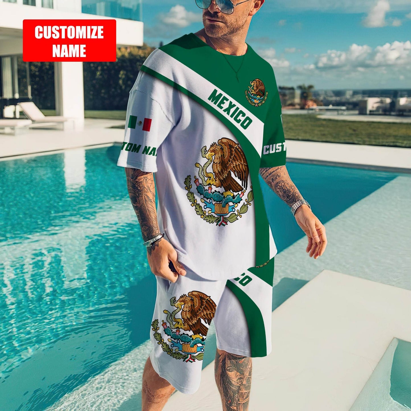 Personalized Name Mexico Combo T-shirt and Short 3D All Over Printed