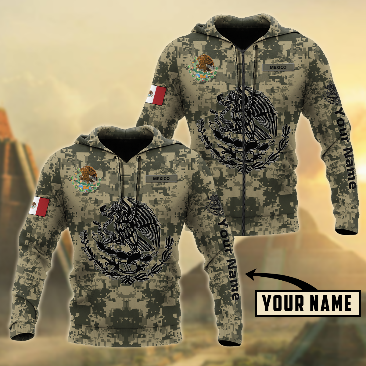 Personalized Name Mexico Coat Of Arms 3D Unisex Hoodie