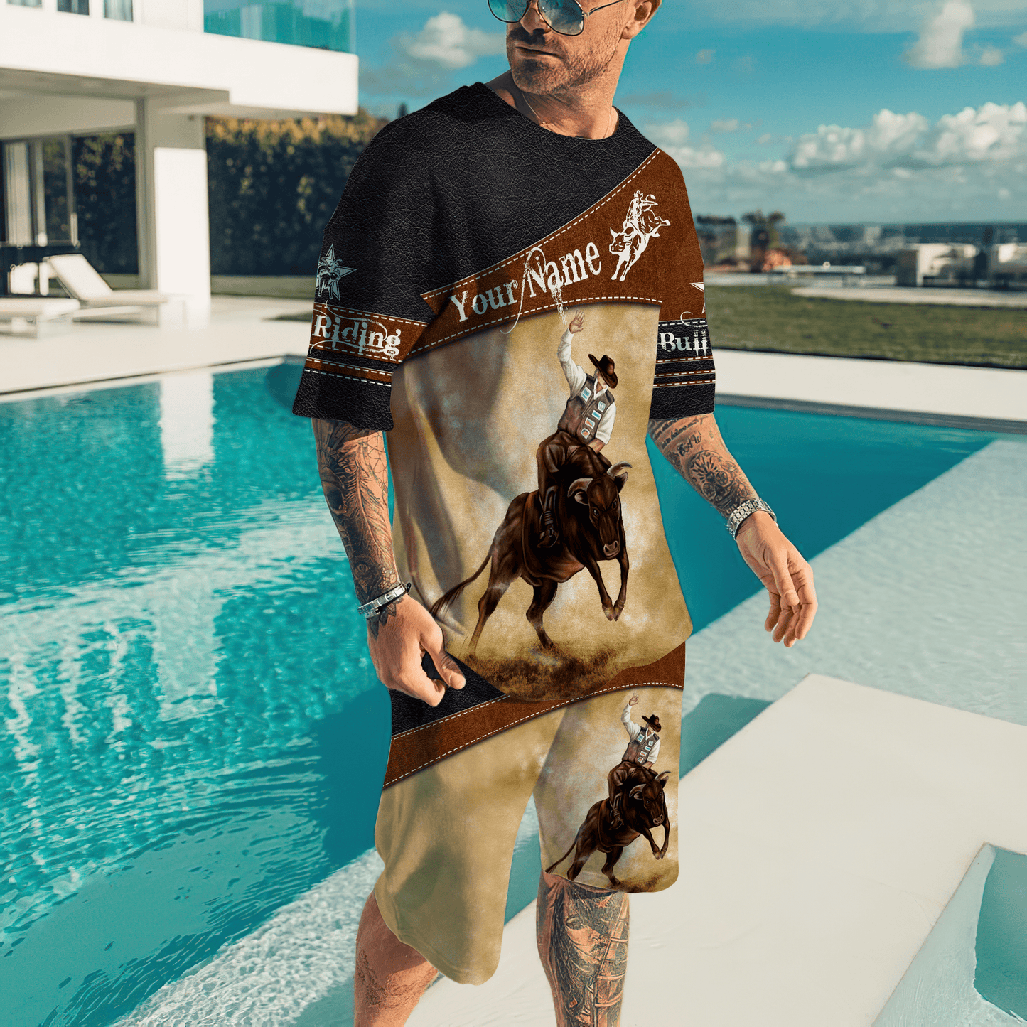 Personalized Name Bull Riding Combo T-shirt and Short Cowboy