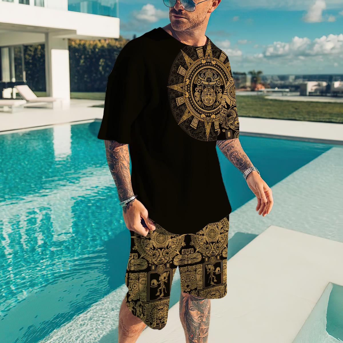 Aztec Mexican Yellow 3D All Over Printed Unisex Shirts no2