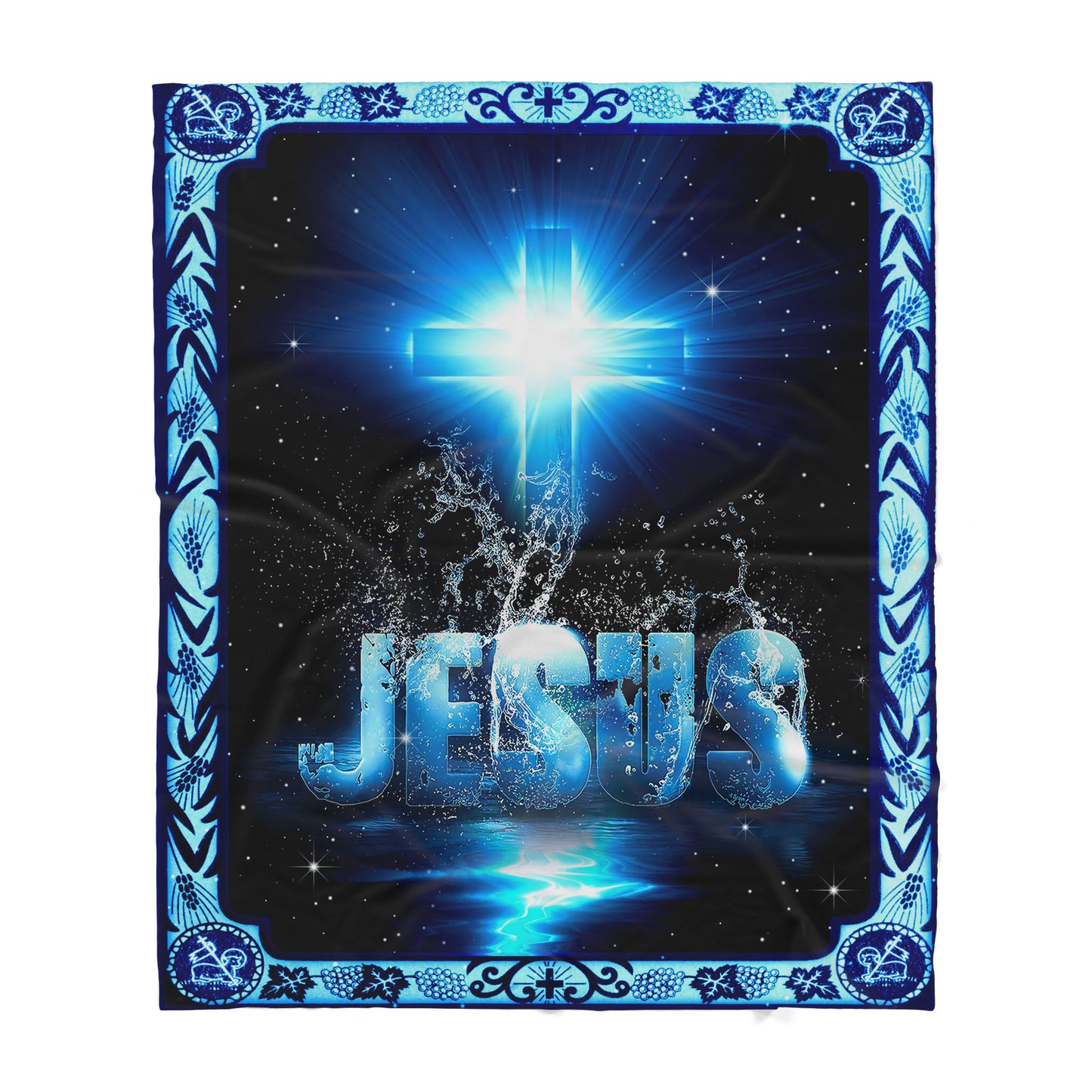 Blue Jesus Cross Sharpa Blanket TA