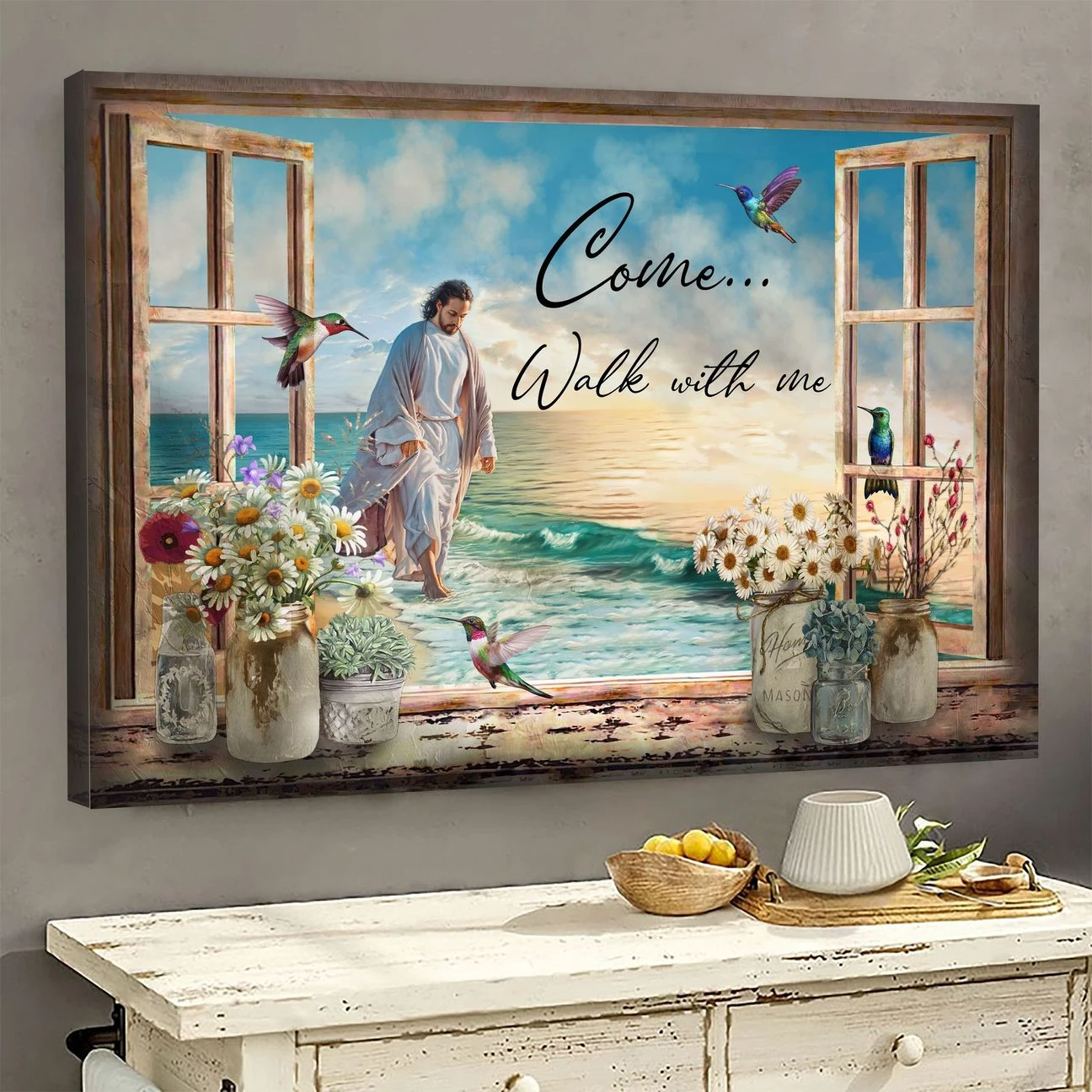 Come Walk with me Jesus Landscape Canvas Print Wall Art
