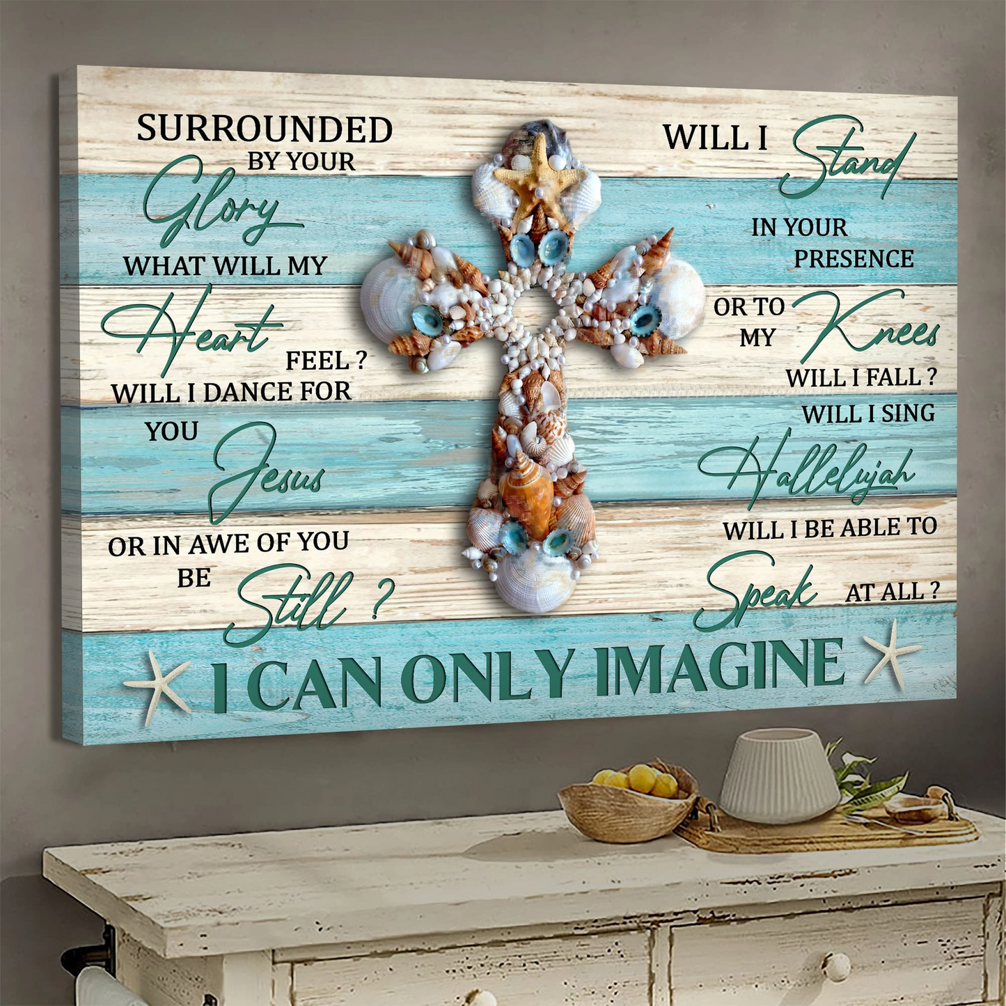 Seashell cross I can only Imagine Jesus Landscape Canvas Print Wall Art
