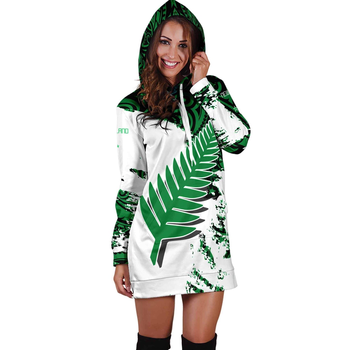 New Zealand Maori Fern Green Edition Hoodie Dress HC - Amaze Style™-Apparel