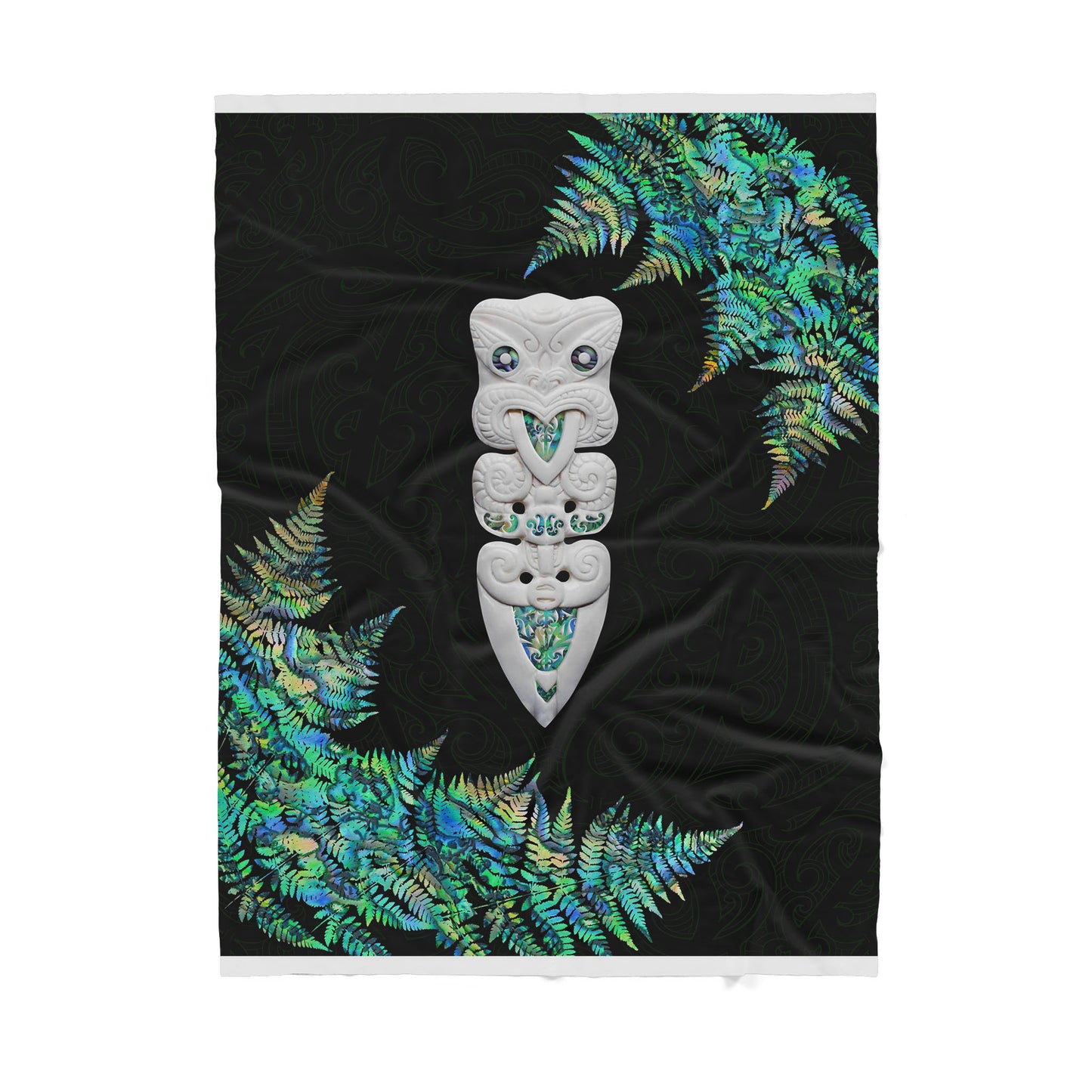 Custom Blanket Hei Taiaha Silver Fern Paua Shell - Maori Sherpa Blanket DL