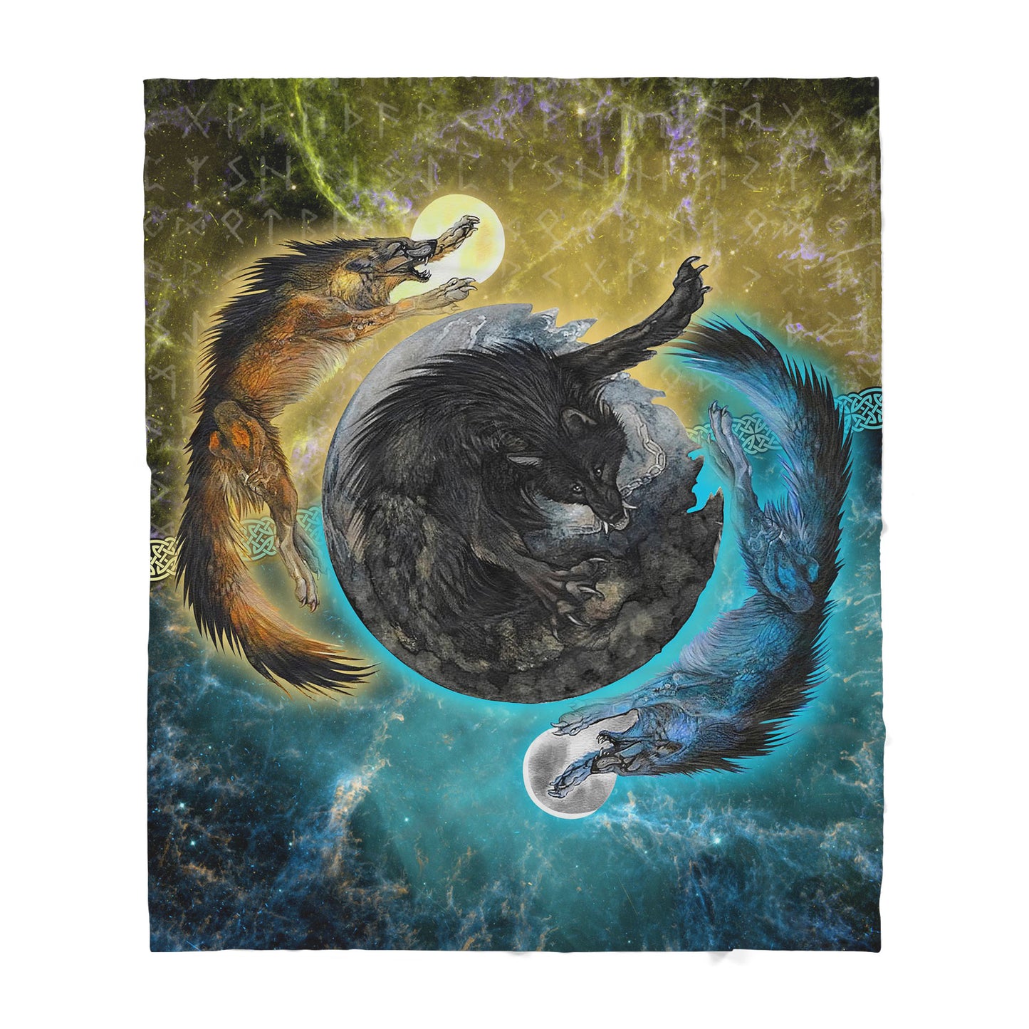 Custom Blanket Viking Wolves Sun And Moon Sherpa Blanket MEI