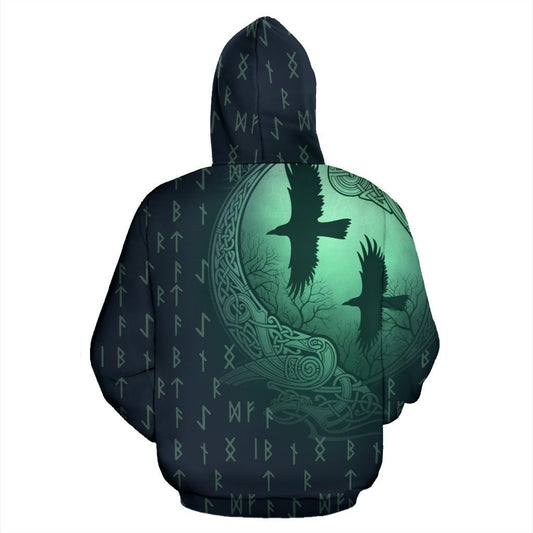 Viking Hoodie Raven And Odin'S Eye Green - Amaze Style™-Apparel