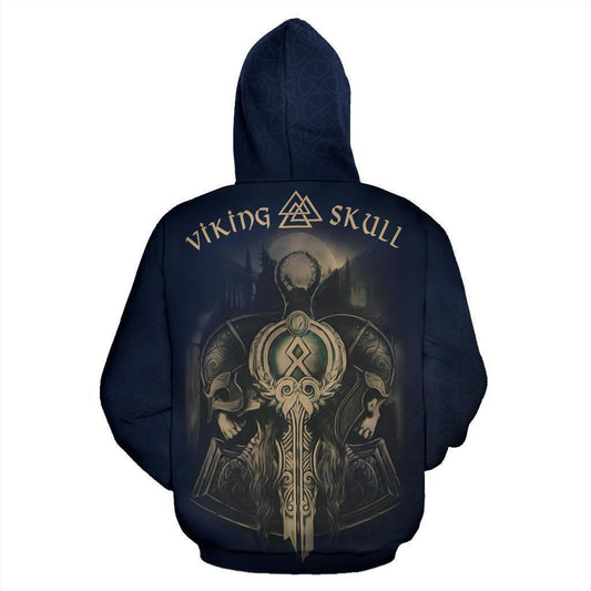 Norse Vikings - Valhalla Viking Skull Hoodie Blue - Amaze Style™-Apparel