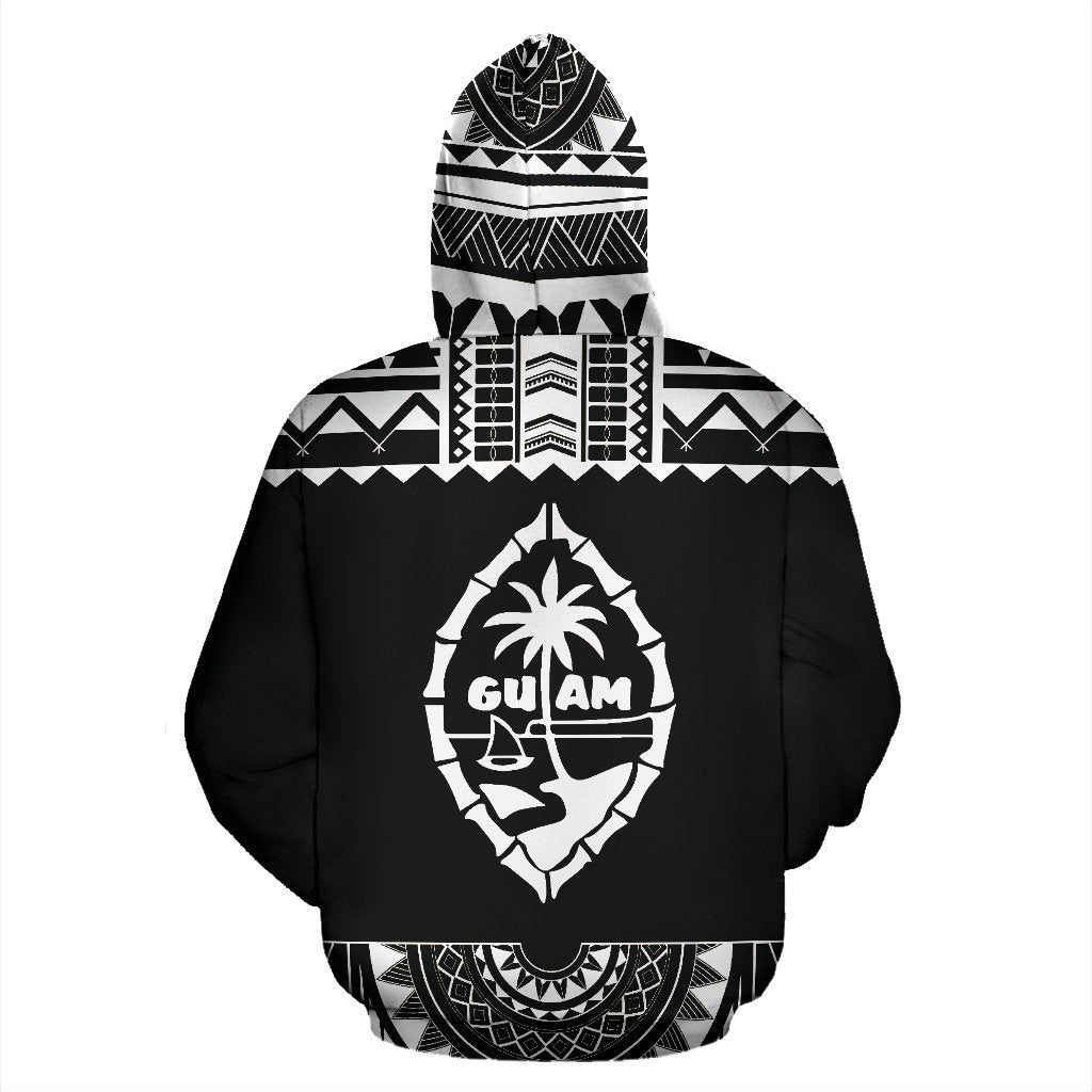 Guam All Over Zip-Up Hoodie - Polynesian Black And White - BN09 - Amaze Style™-ALL OVER PRINT ZIP-UP HOODIES