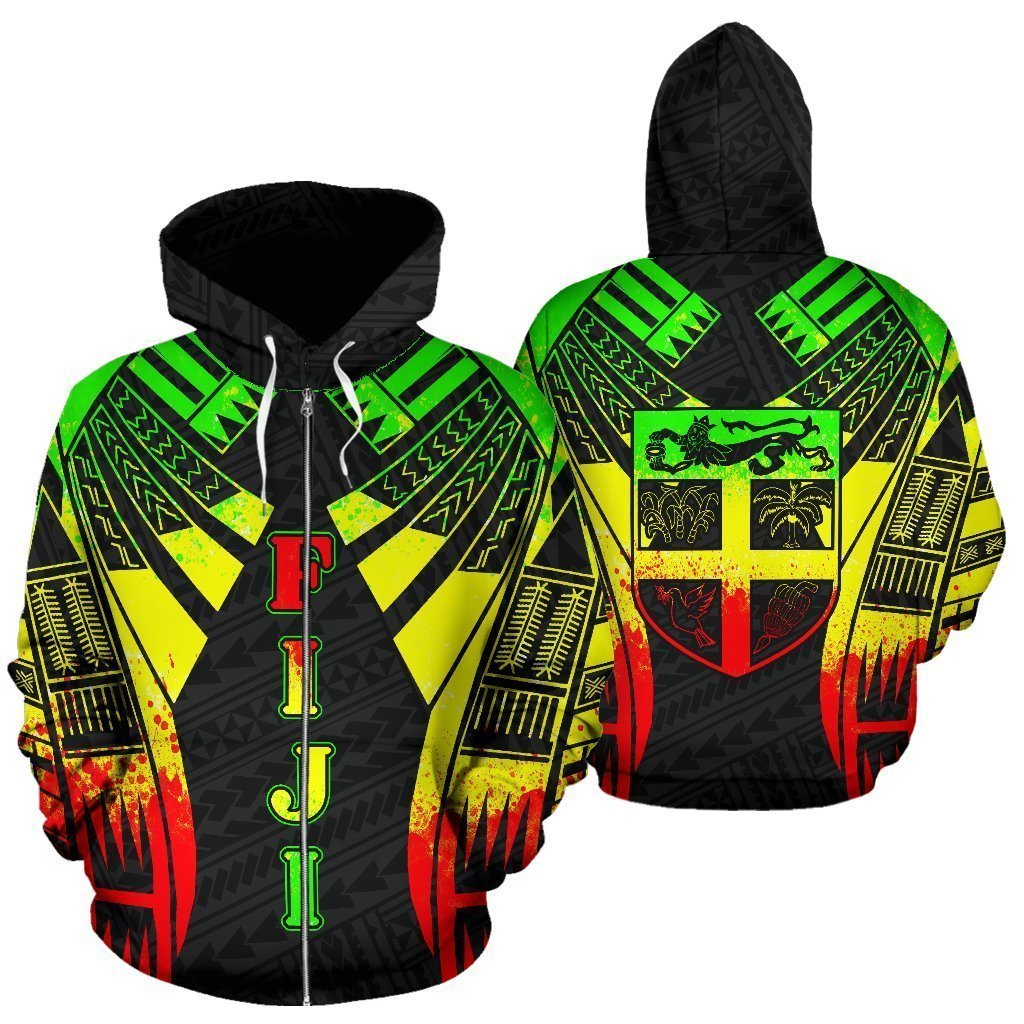 Fiji All Over Zip-Up Hoodie - Reggae Color Tattoo Style - BN01 - Amaze Style™-Apparel