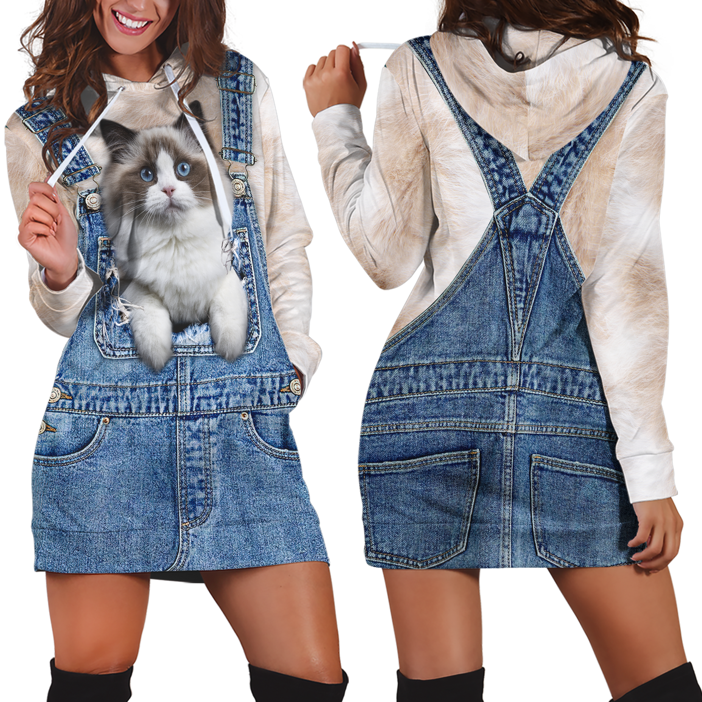 Love Cat cover Ragdoll face hair 3D all over shirt for women