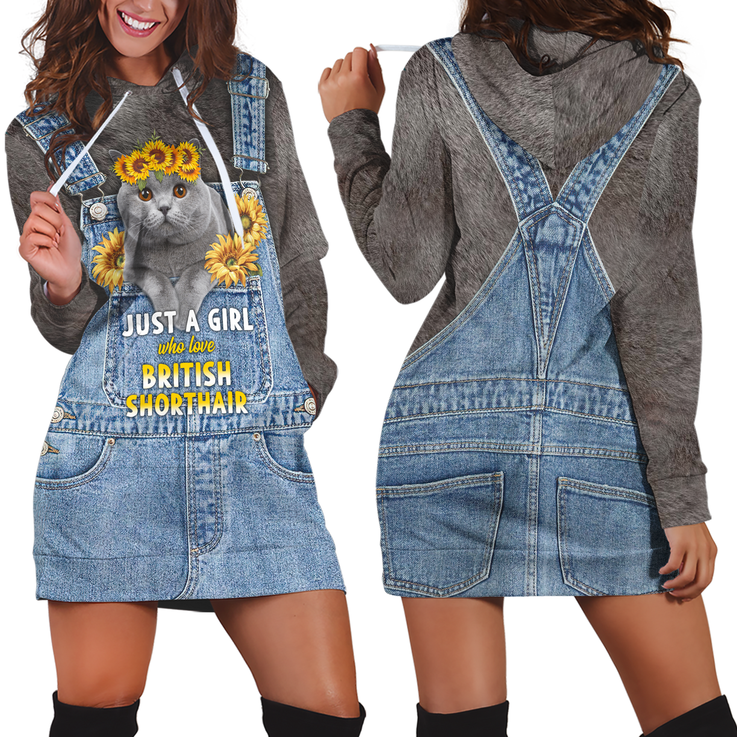 Love Cat Just a girl British Shorthair face hair 3D all over shirts for women