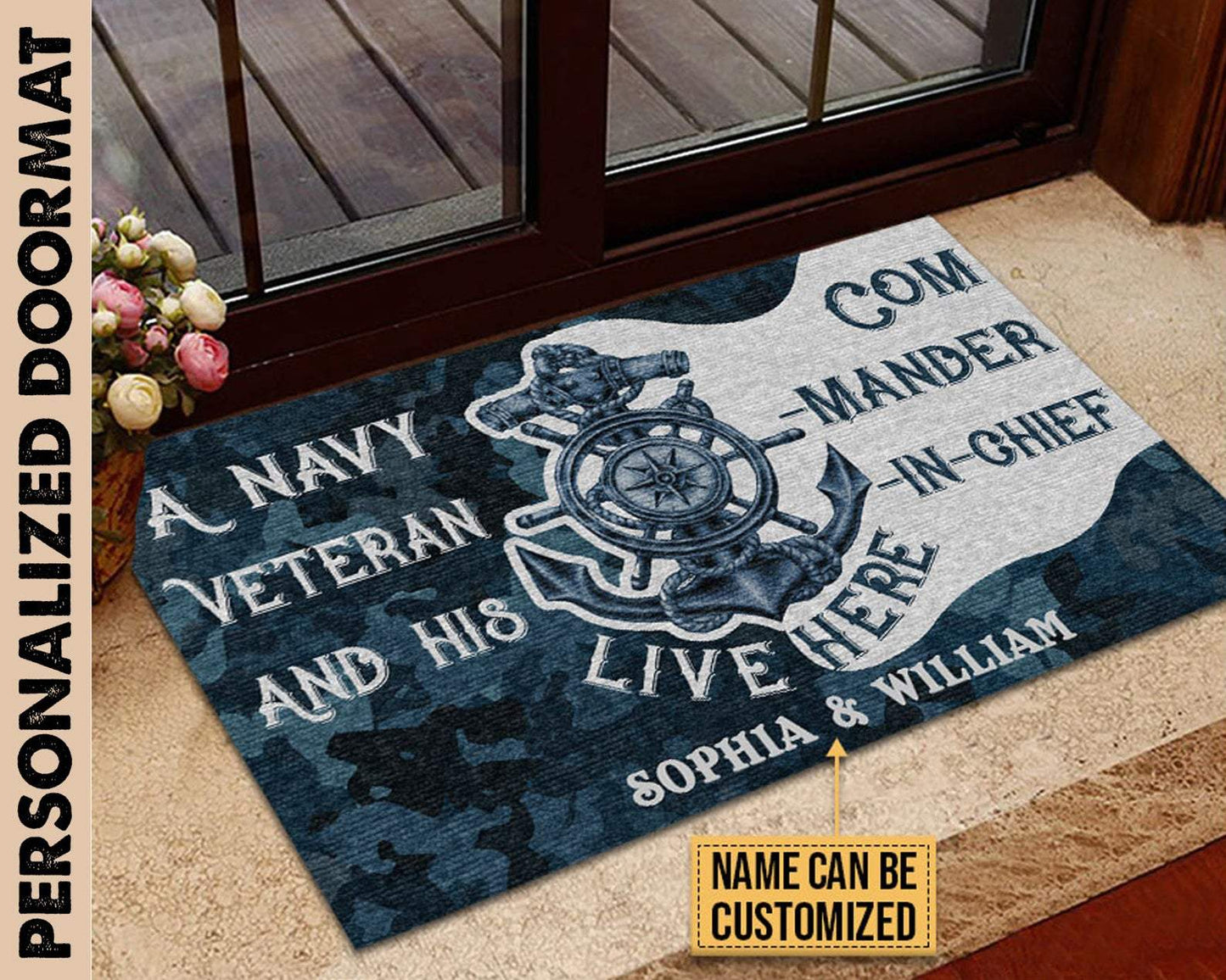 Personalized A Navy Veteran And His Commander-In-Chief Live Here Doormat