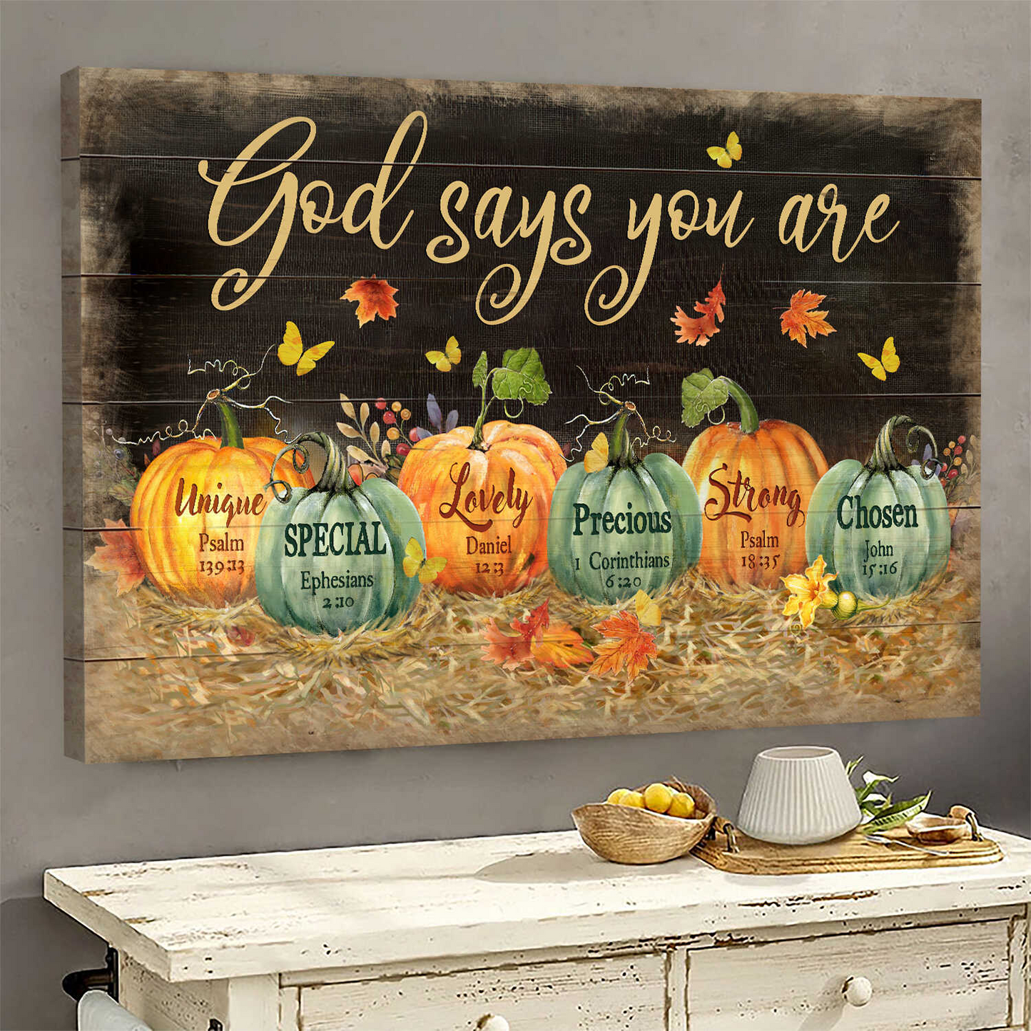 Jesus Pumpkin on black background God says you are Jesus Landscape Canvas Print Wall Art