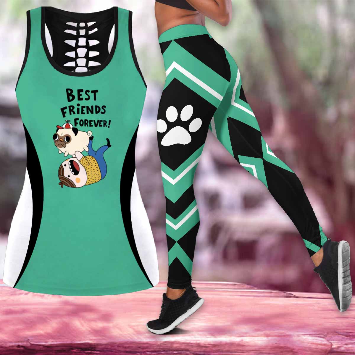 Pug Best Friends Forever tank top & leggings outfit for women PL280303 - Amaze Style™-Apparel