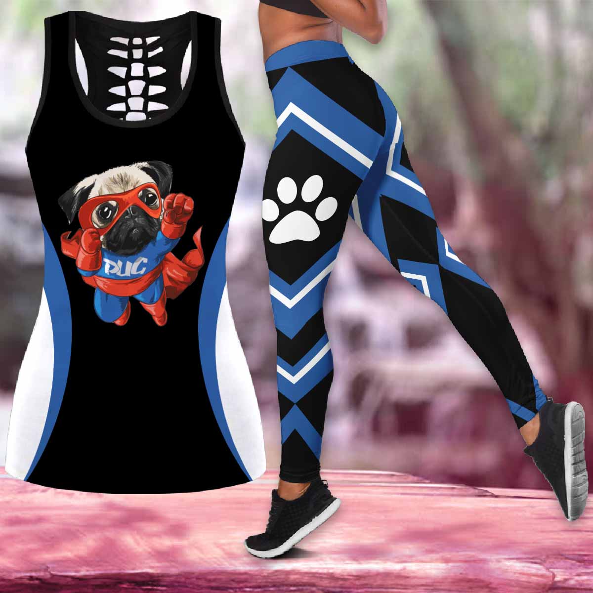 Super Pug combo tank top & leggings outfit for women PL280302 - Amaze Style™-Apparel