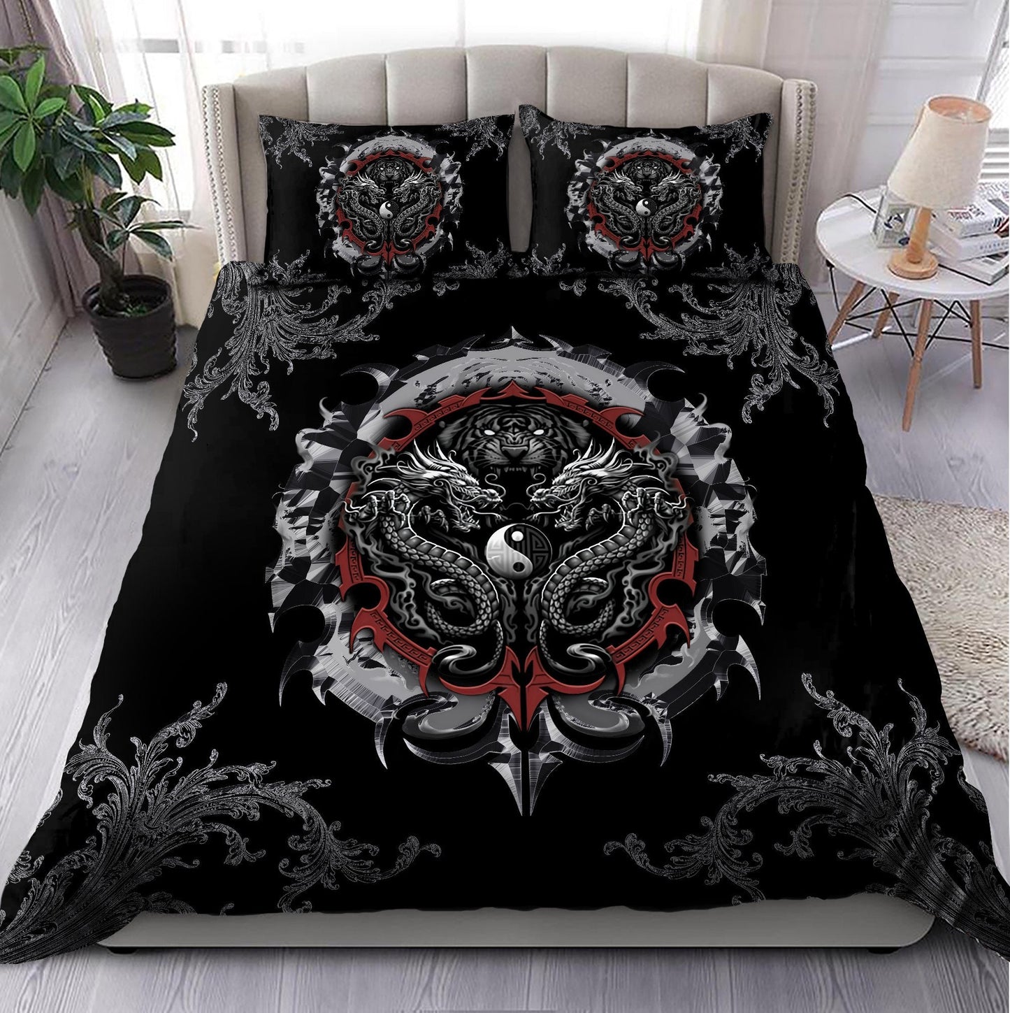Dragon Tiger Yin And Yang Gothic Art 3D Printed Bedding Set-ML