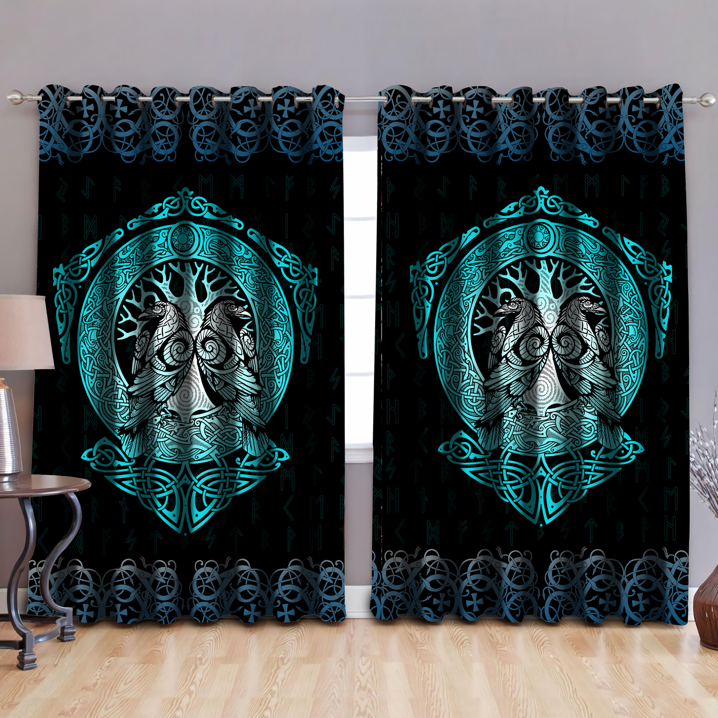 Vikings - Yggdrasil Ravens Rune Thermal Grommet Window Curtains