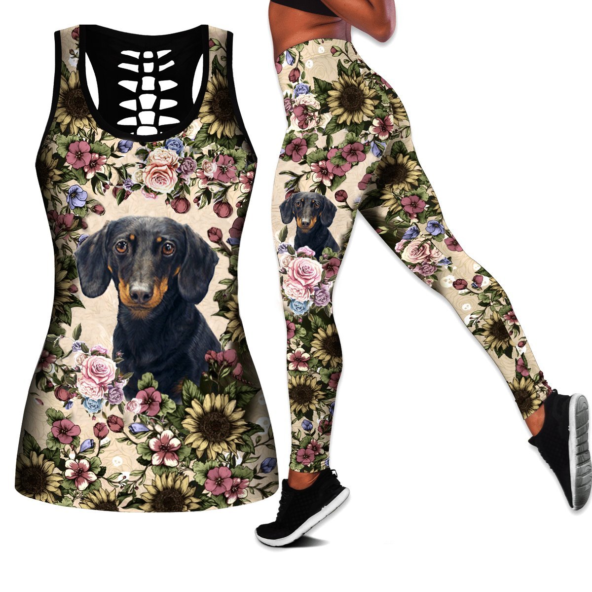 Dachshund Flower Combo Tank + Legging TA032436 - Amaze Style™-Apparel