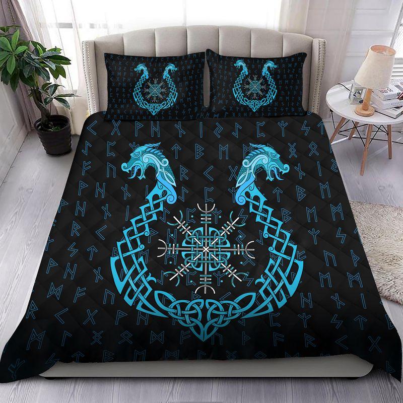 Viking Bedding Set - Aegishjalmur Helm Of Awe (Helm Of Terror) - Blue Edition