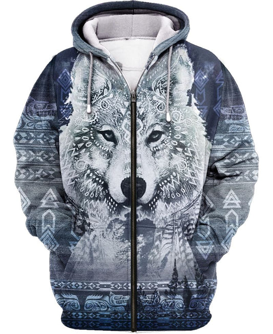 Wolf Native American Hoodie 3D All Over Printed Shirts