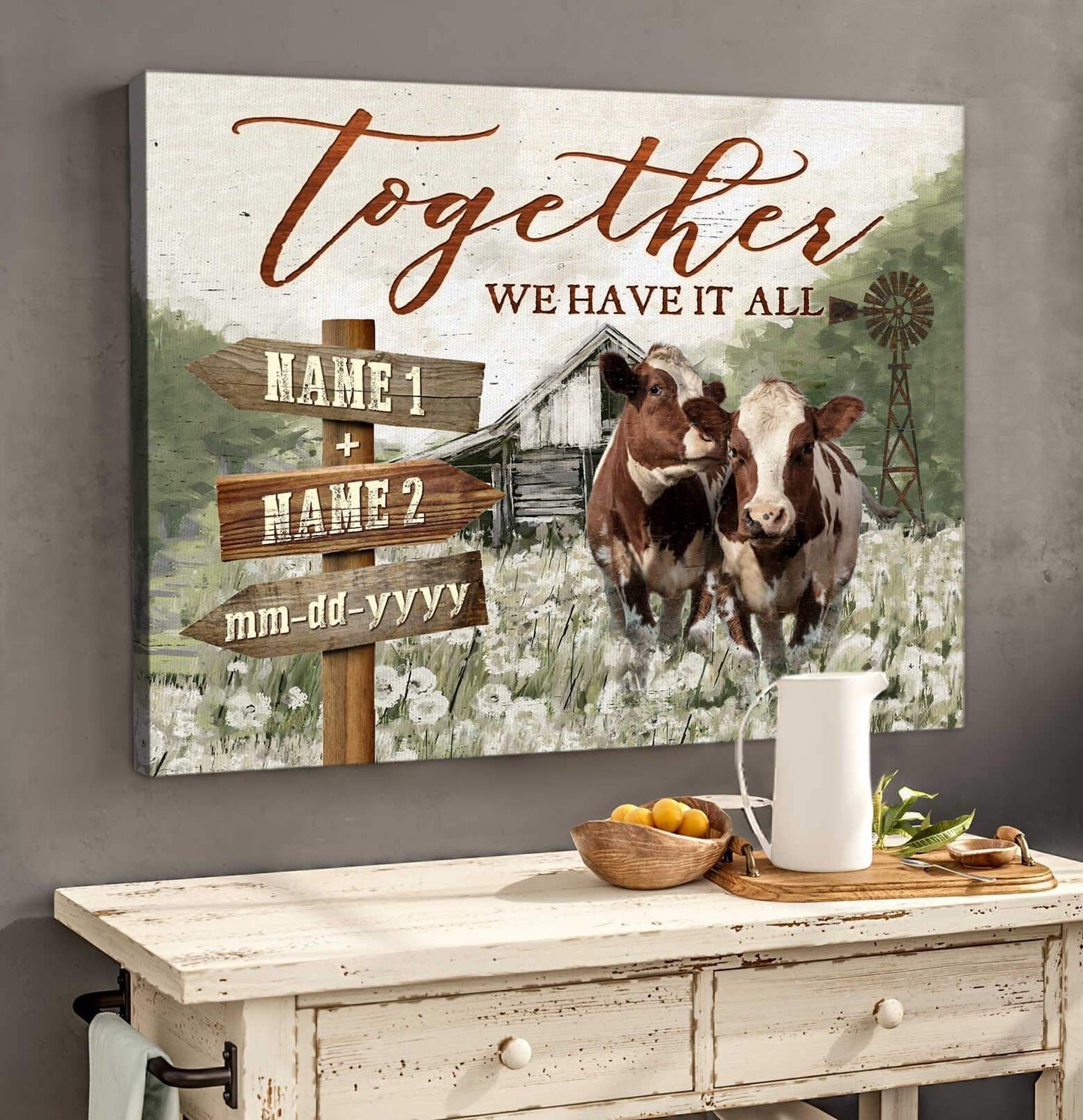 Personalized Wall Art Cow Poster Together We Have It All Farmhouse Decor