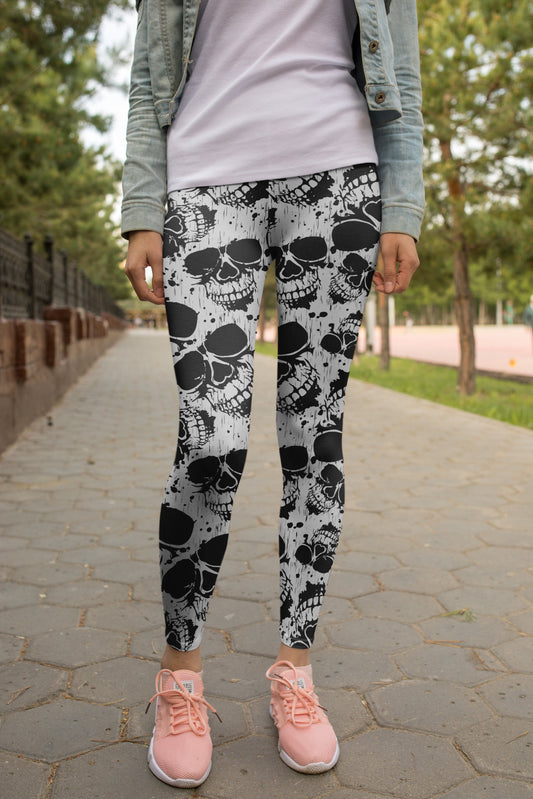3D All Over Print Black Skull Legging - Amaze Style™-Apparel