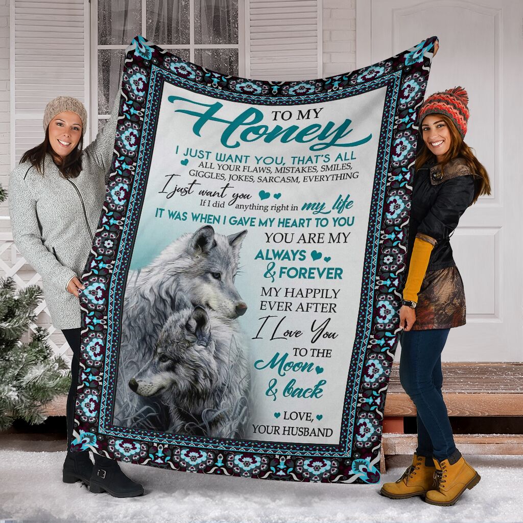 Custom Blanket Wolf To My Wife-Best Gift For Wife-Sherpa Blanket TN