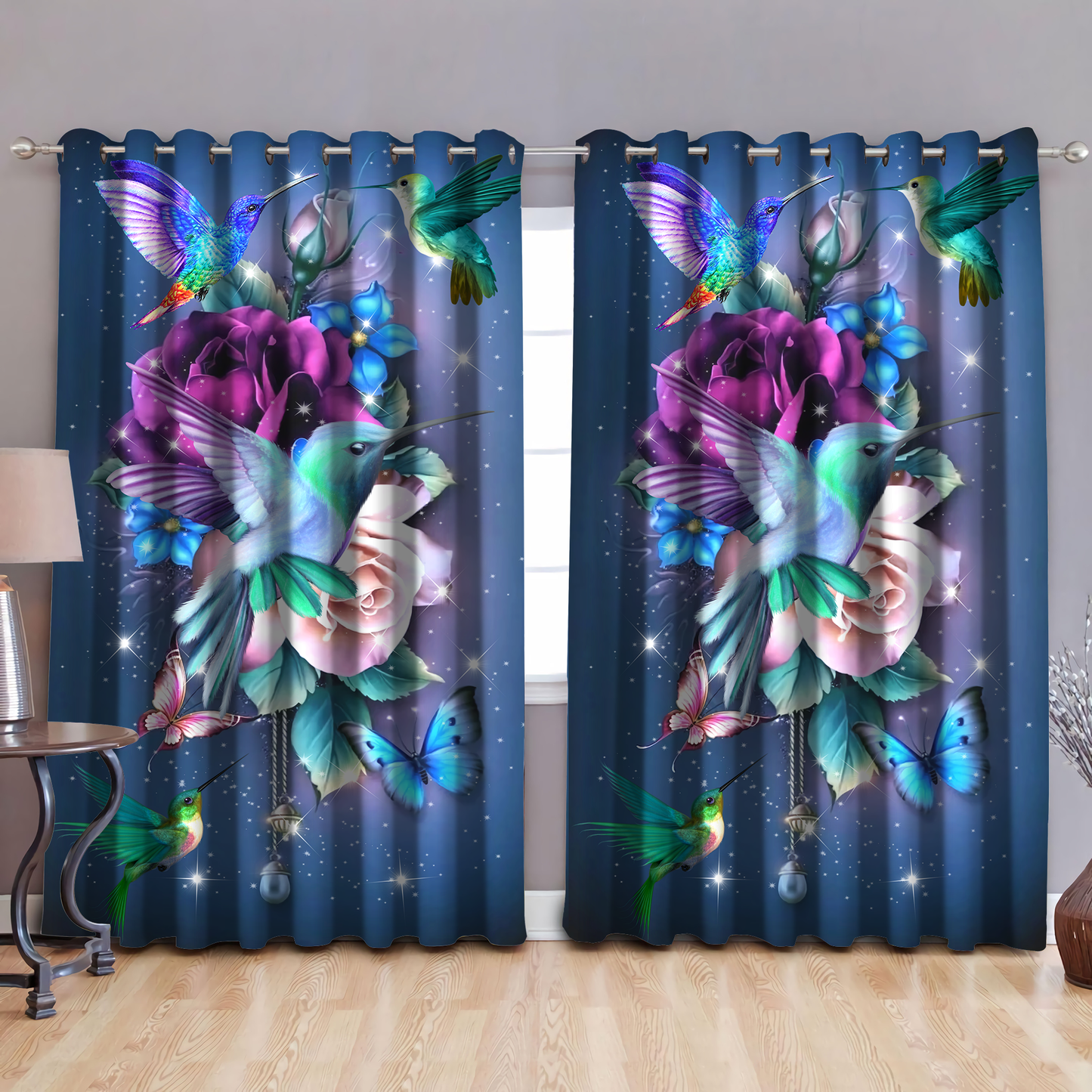 Flower Hummingbird Blackout Thermal Grommet Window Curtains By ML ML120601S