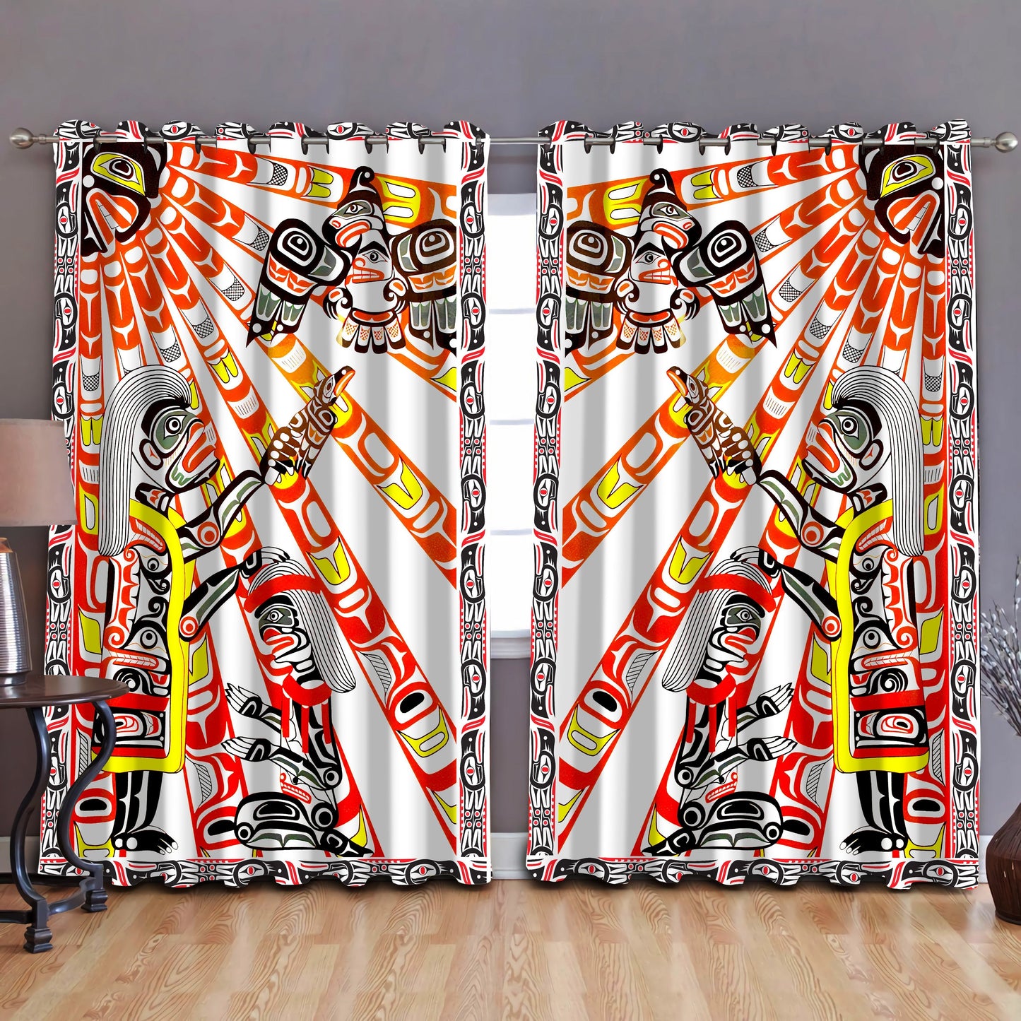 Native Haida Culture Human and Sun Window Curtains-MEI