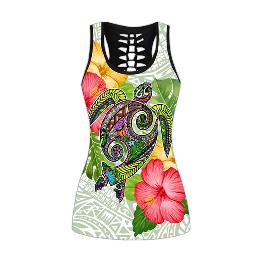 Amazing Fall In The Wave Polynesian 3D Over Printed Legging & Tank top ML