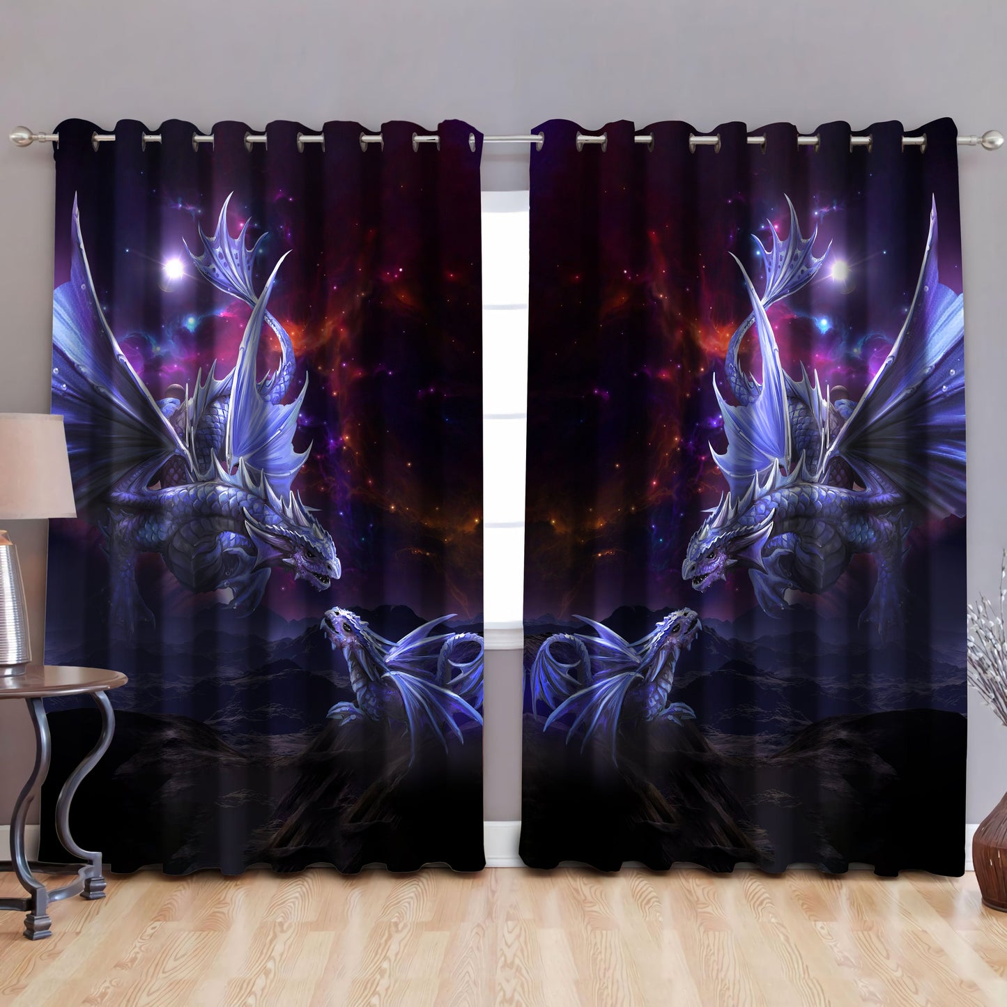 Dragon Mother and Son Art 3D Over Printed Window Curtain Set-ML