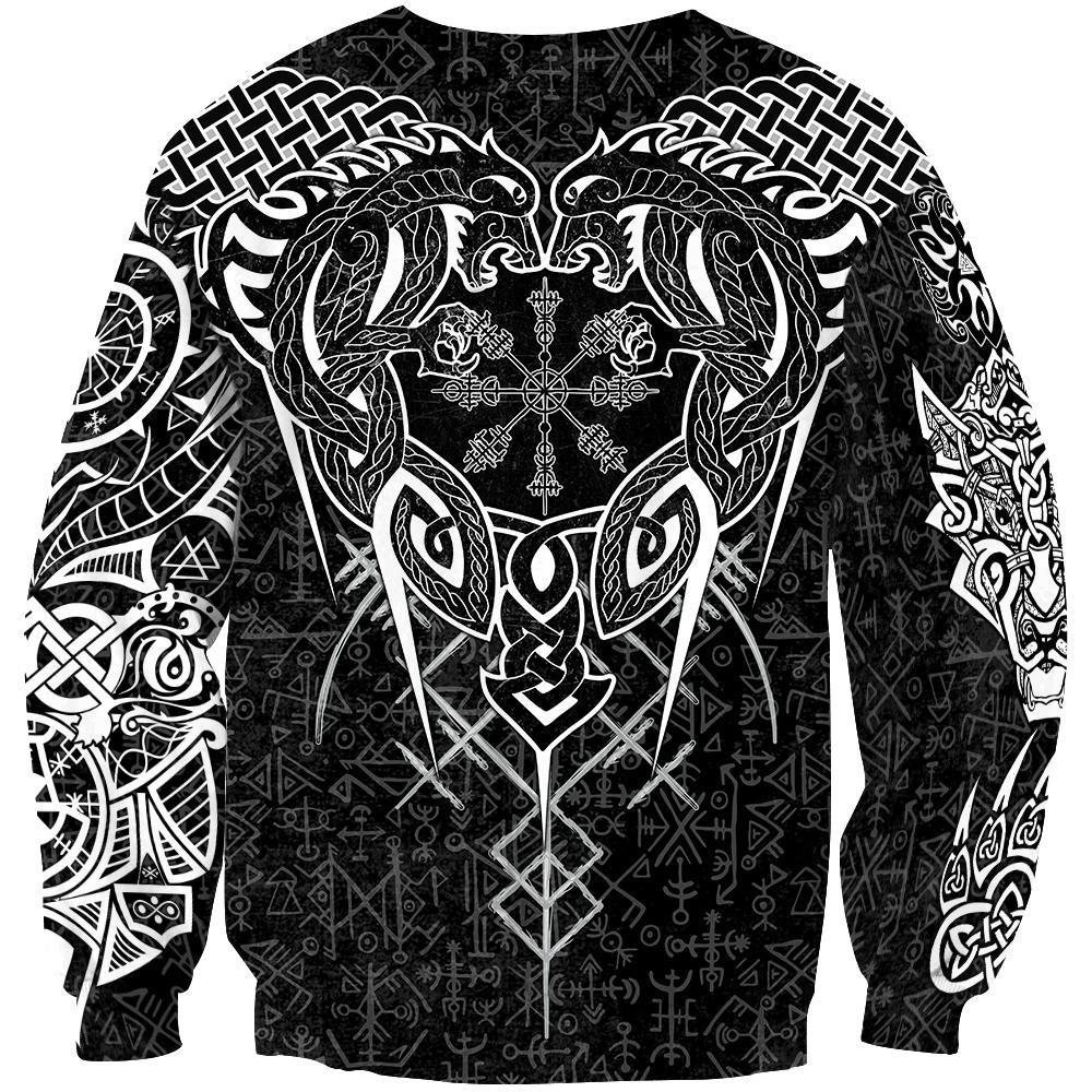 Fenrir And Nidhogg Viking Tattoo 3D Over Printed Hoodie Unisex-ML