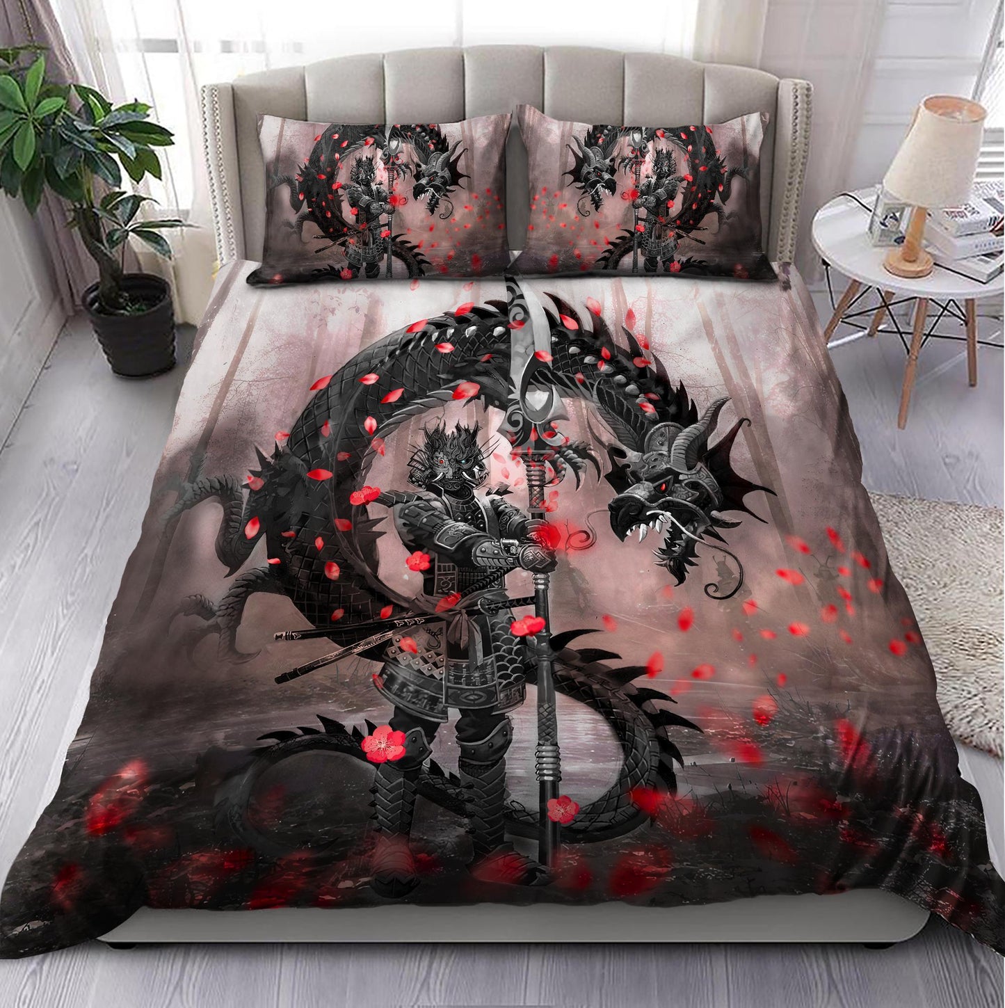 Samurai and Dragon Art 3D Over Printed Bedding Set-ML