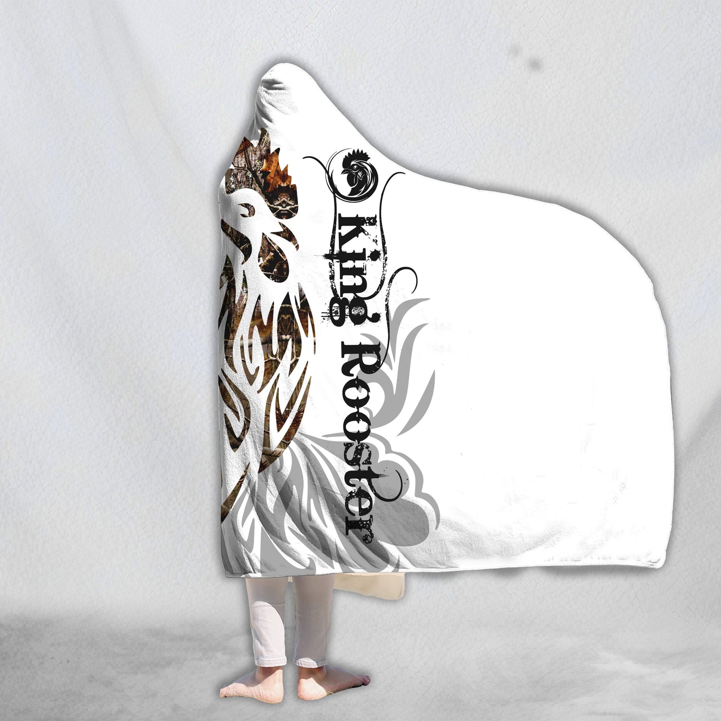 Rooster King Camo Tattoo 3D Over Printed Deluxe Hooded Blanket ML