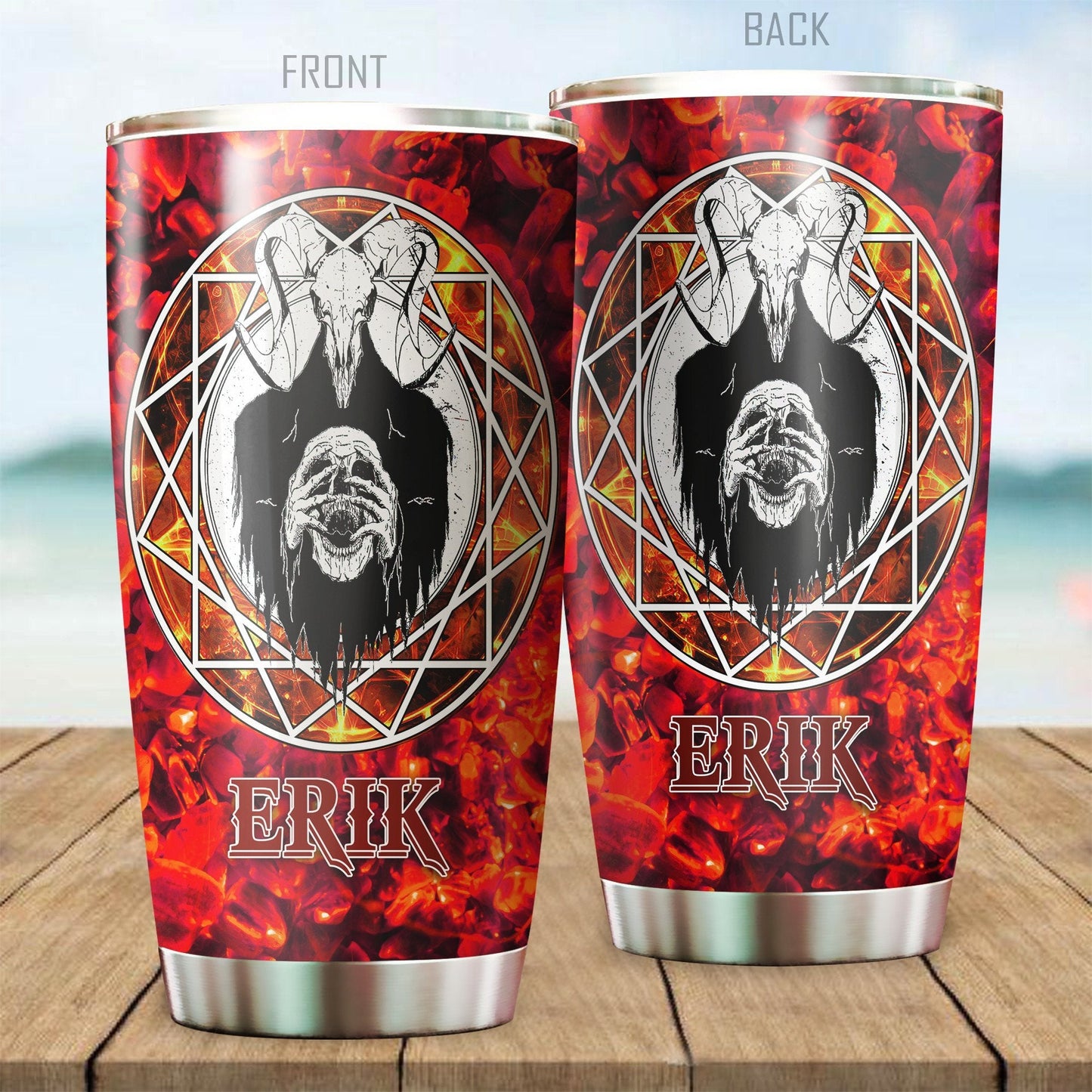 Customize Name Skull Satanic Steel Tumbler MH31122002