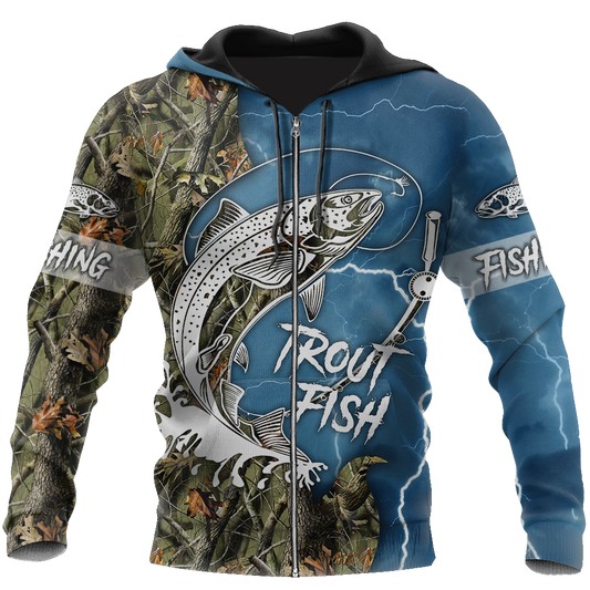 Trout Fishing blue Tattoo camo shirts for men and women
