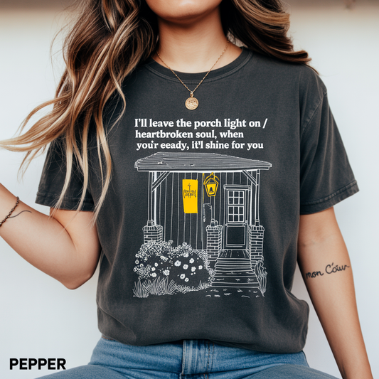 I Will Leave The Porch Light On Graphic T-Shirt Indie Folk Aesthetic Short Sleeve Tee