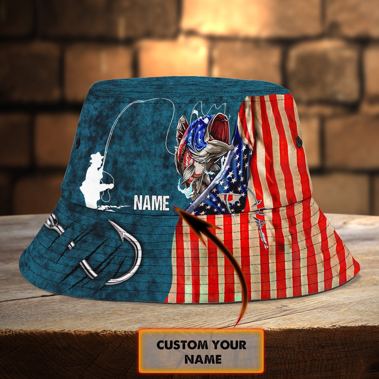Custom Name Bass Fishing Flag 3D design print Bucket Hat 01072106.CHC