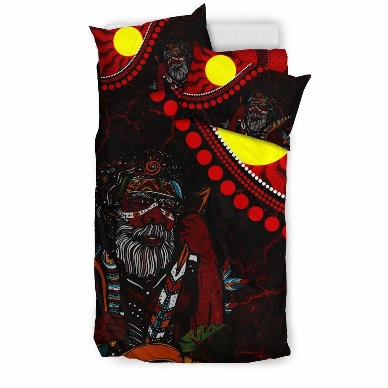 Indigenous People And Sun Aboriginal Art Bedding Set