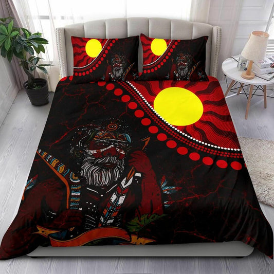 Indigenous People And Sun Aboriginal Art Bedding Set