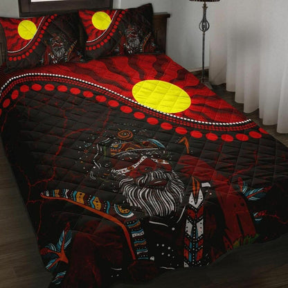 Indigenous People And Sun Aboriginal Art Quilt Bedding Set