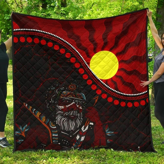 Indigenous People And Sun Aboriginal Art Quilt