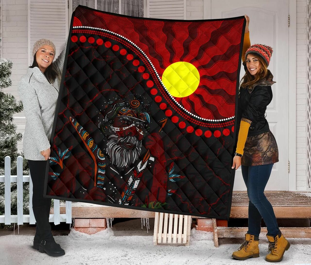 Indigenous People And Sun Aboriginal Art Quilt