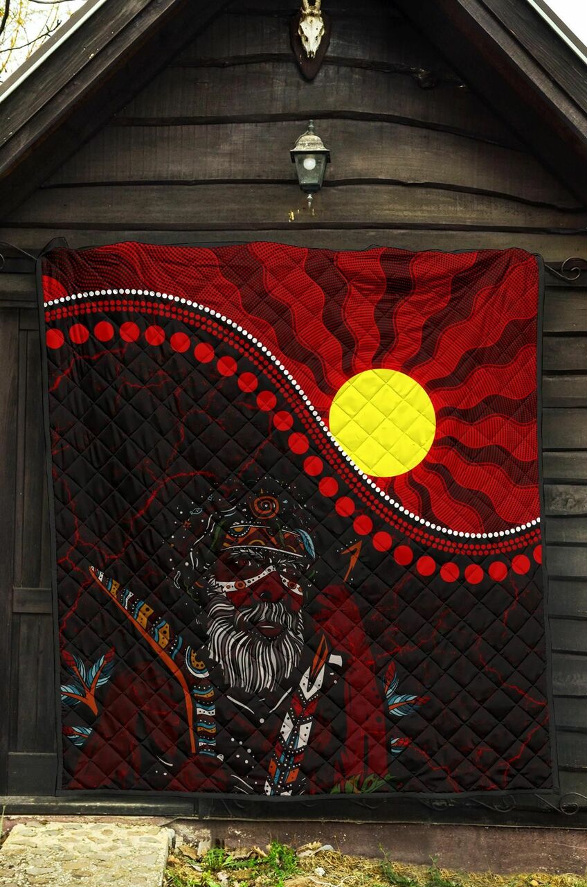 Indigenous People And Sun Aboriginal Art Quilt