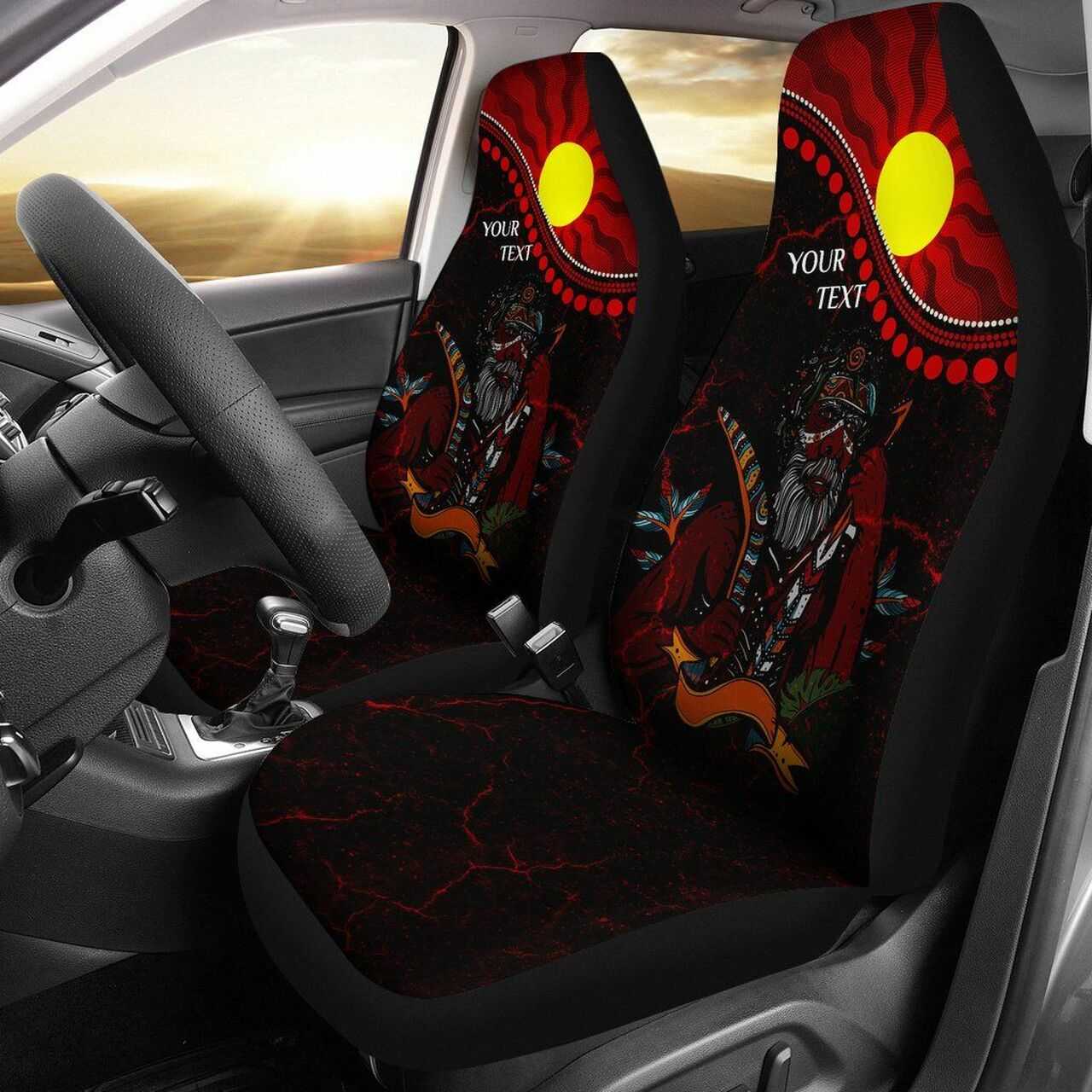 Indigenous People And Sun Custom name Aboriginal Art 3D design print Car Seat Covers