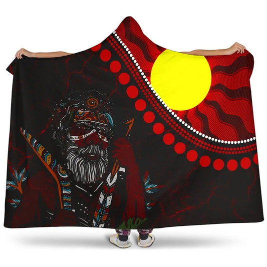 Indigenous People And Sun Aboriginal Art Hooded Blanket