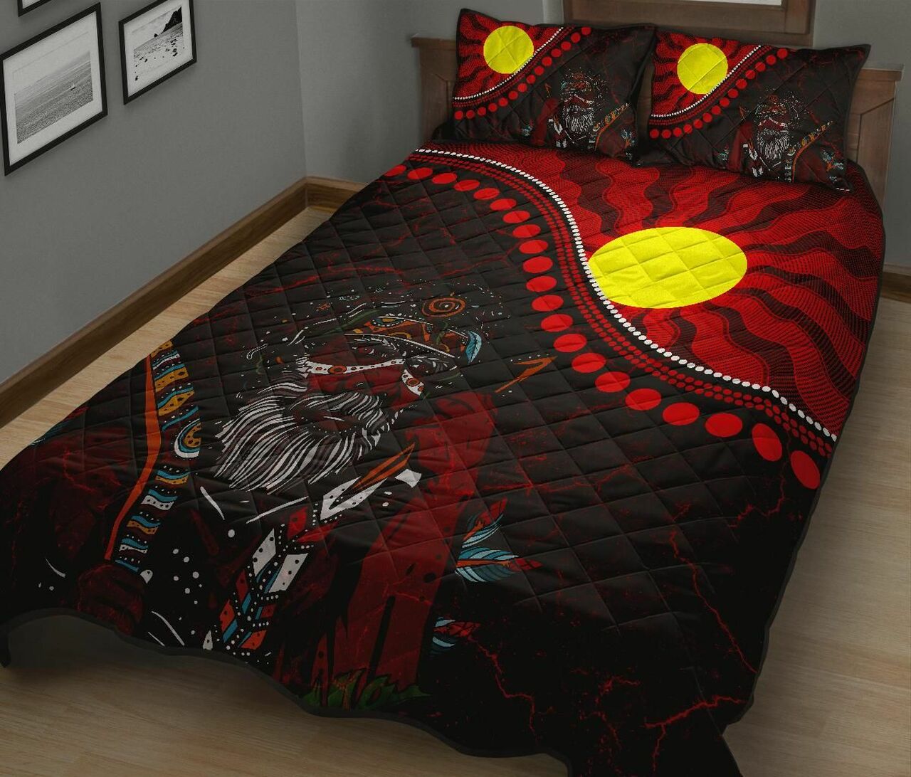 Indigenous People And Sun Aboriginal Art Quilt Bedding Set